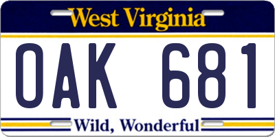 WV license plate OAK681