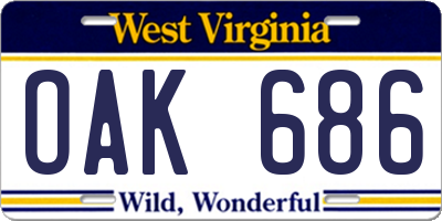 WV license plate OAK686
