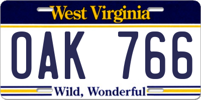 WV license plate OAK766