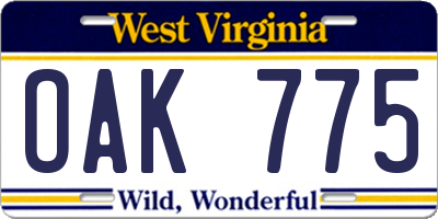 WV license plate OAK775