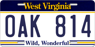 WV license plate OAK814