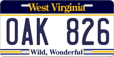 WV license plate OAK826