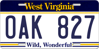 WV license plate OAK827