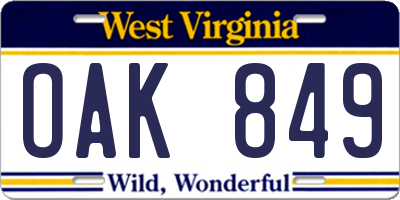 WV license plate OAK849
