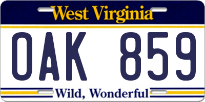 WV license plate OAK859