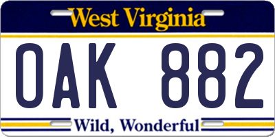 WV license plate OAK882