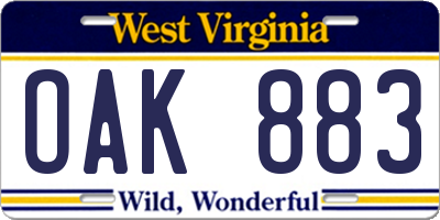 WV license plate OAK883