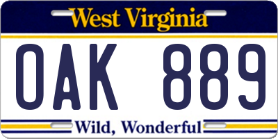 WV license plate OAK889
