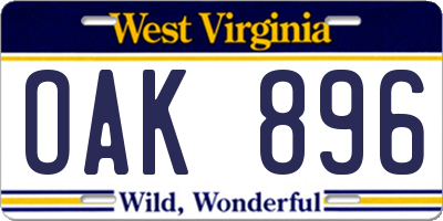 WV license plate OAK896