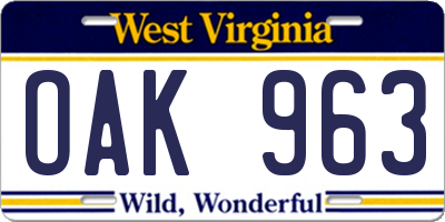 WV license plate OAK963
