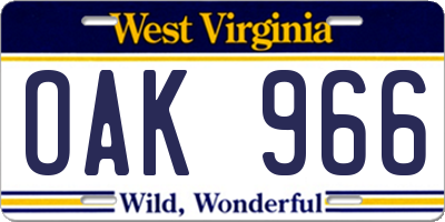 WV license plate OAK966
