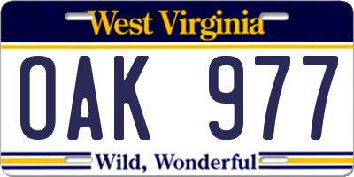 WV license plate OAK977