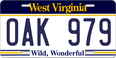 WV license plate OAK979