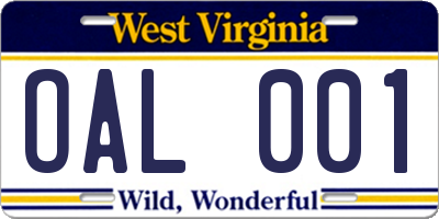 WV license plate OAL001