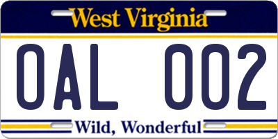 WV license plate OAL002
