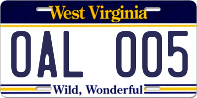 WV license plate OAL005