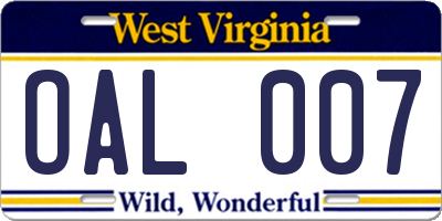 WV license plate OAL007