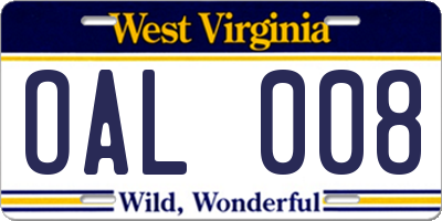 WV license plate OAL008