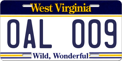 WV license plate OAL009