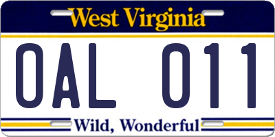 WV license plate OAL011