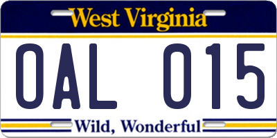 WV license plate OAL015