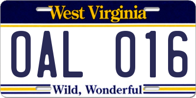 WV license plate OAL016