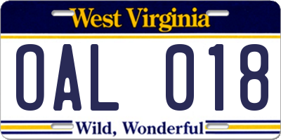WV license plate OAL018