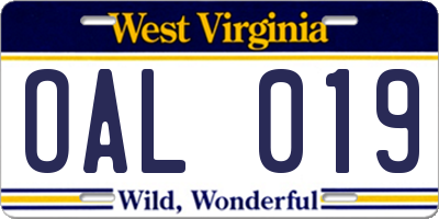 WV license plate OAL019