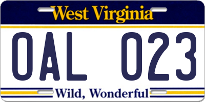 WV license plate OAL023