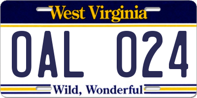 WV license plate OAL024