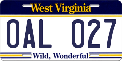 WV license plate OAL027