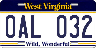 WV license plate OAL032