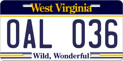WV license plate OAL036