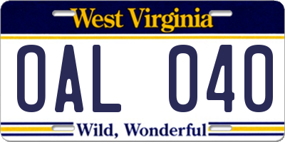 WV license plate OAL040