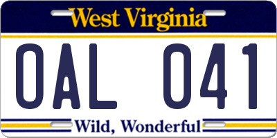 WV license plate OAL041