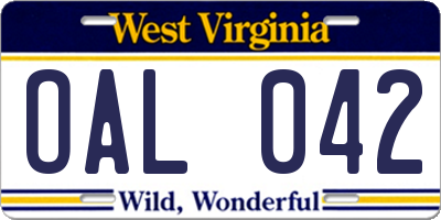 WV license plate OAL042