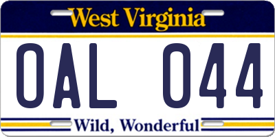 WV license plate OAL044