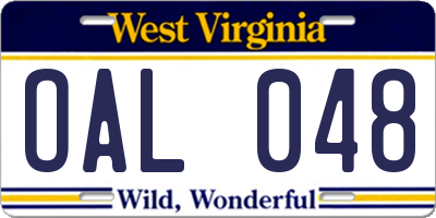 WV license plate OAL048