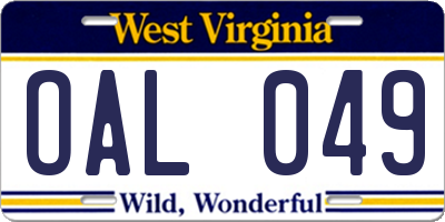 WV license plate OAL049