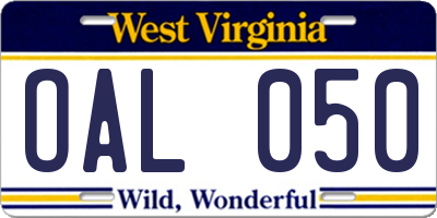 WV license plate OAL050