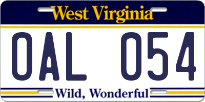 WV license plate OAL054