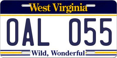 WV license plate OAL055