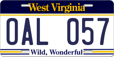 WV license plate OAL057