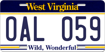 WV license plate OAL059
