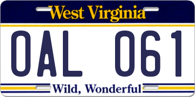 WV license plate OAL061
