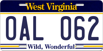WV license plate OAL062