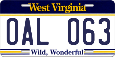 WV license plate OAL063