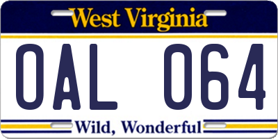 WV license plate OAL064