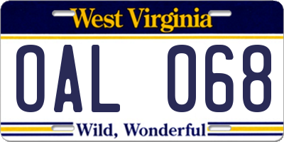 WV license plate OAL068