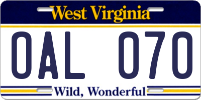 WV license plate OAL070
